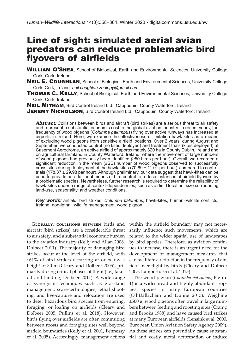 Simulated Aerial Avian Predators Can Reduce Problematic Bird Flyovers