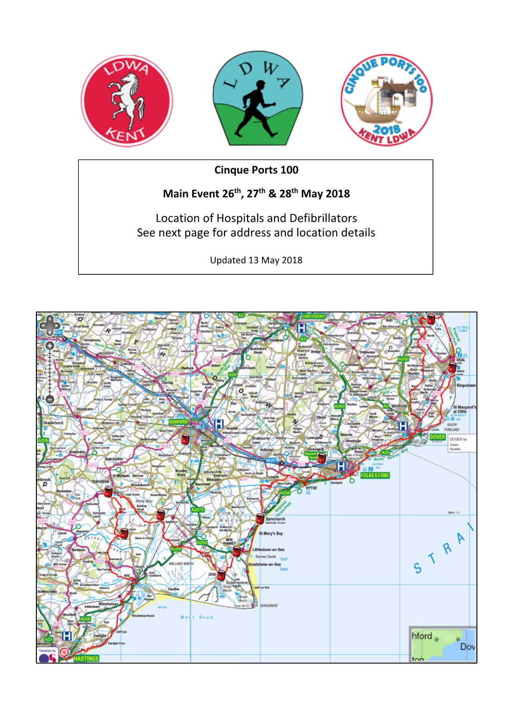 Location of Hospitals and Defibrillators See Next Page for Address and Location Details