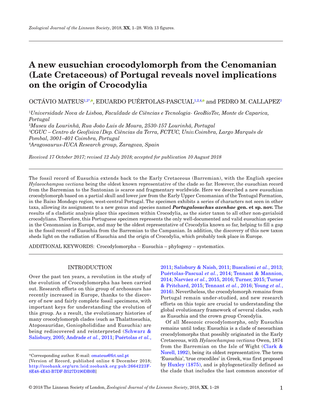 Late Cretaceous) of Portugal Reveals Novel Implications on the Origin of Crocodylia