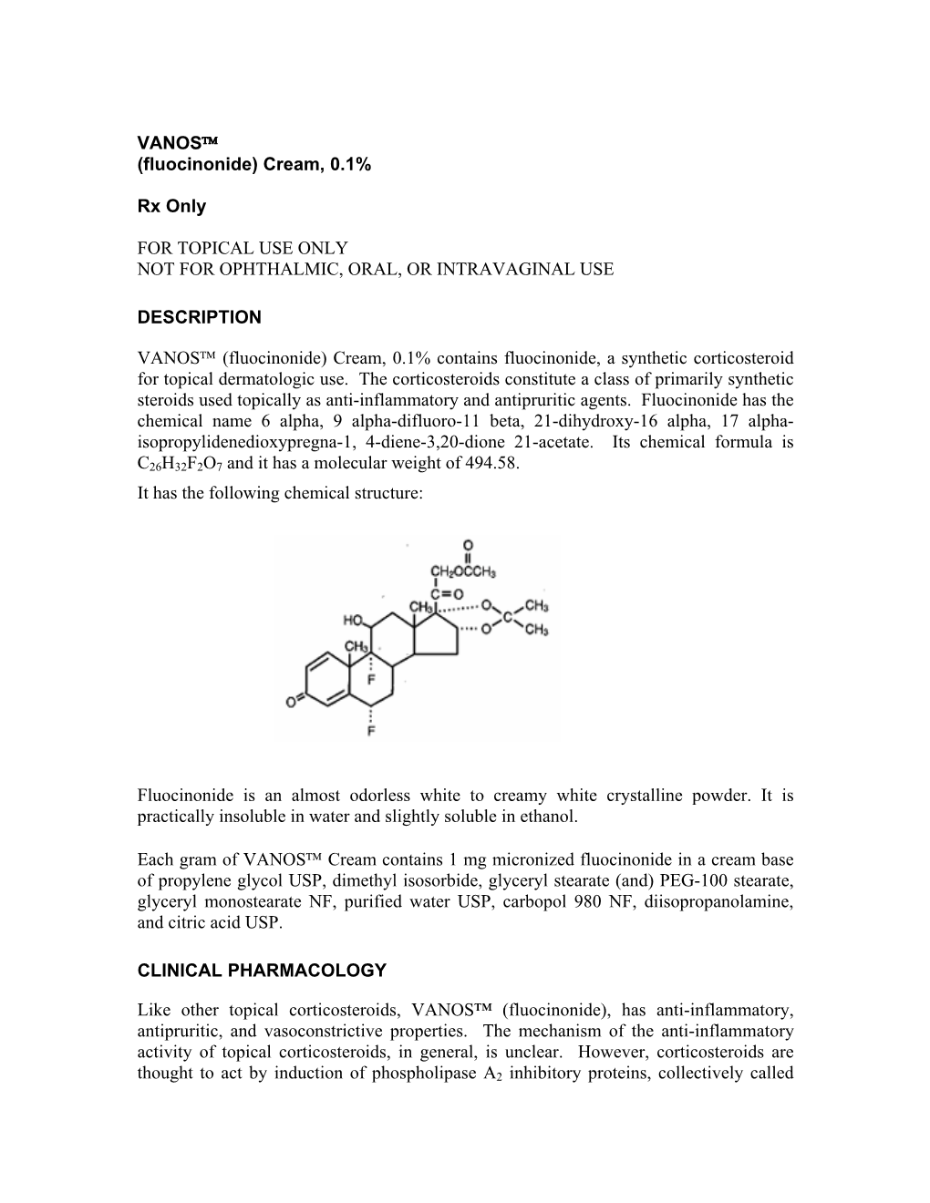 VANOS™ (Fluocinonide) Cream, 0.1%