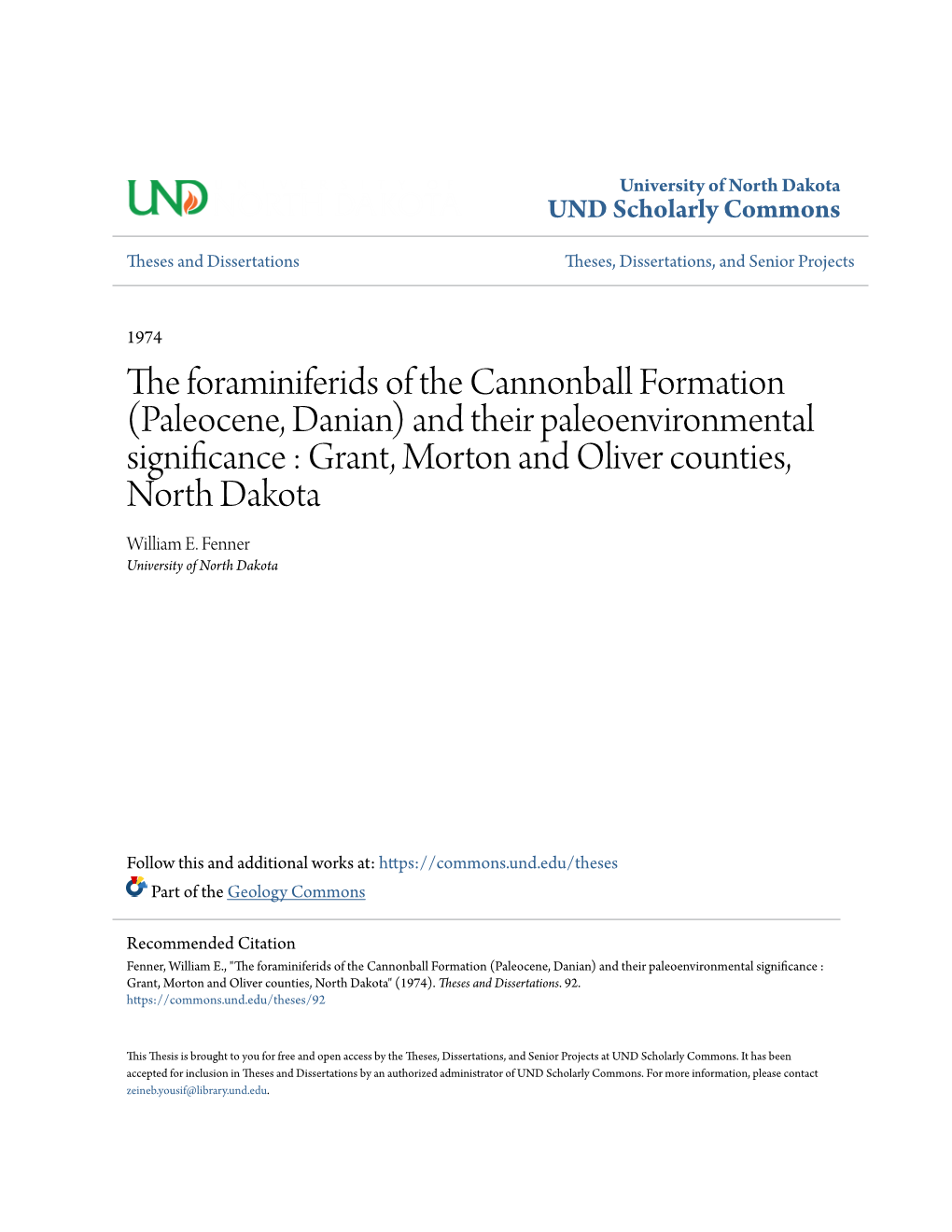 The Foraminiferids of the Cannonball Formation (Paleocene, Danian)