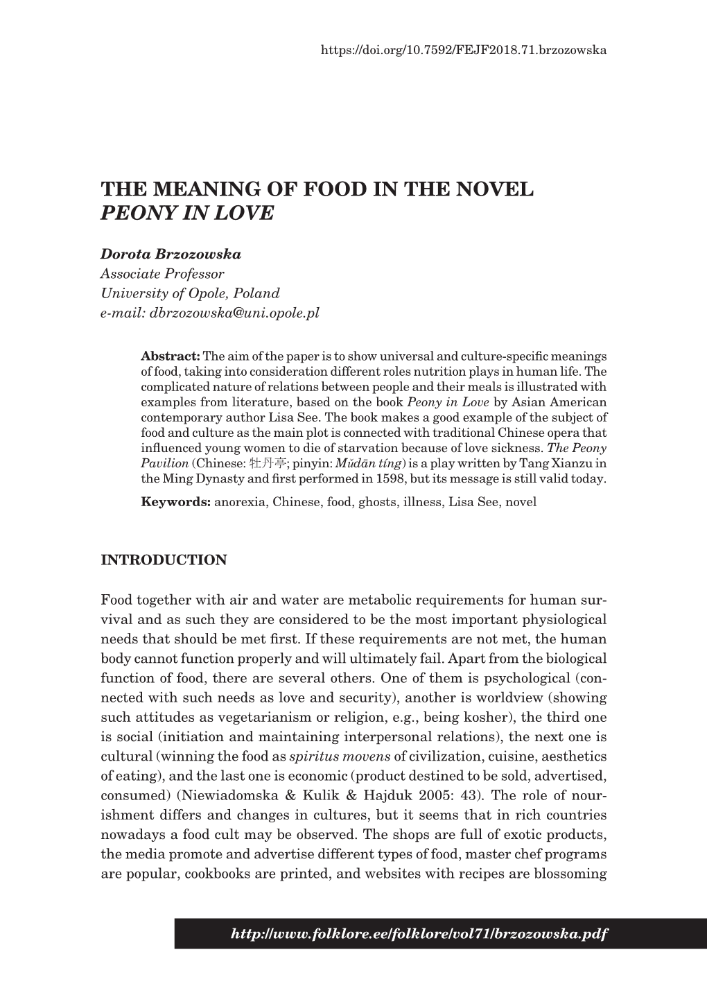 The Meaning of Food in the Novel Peony in Love