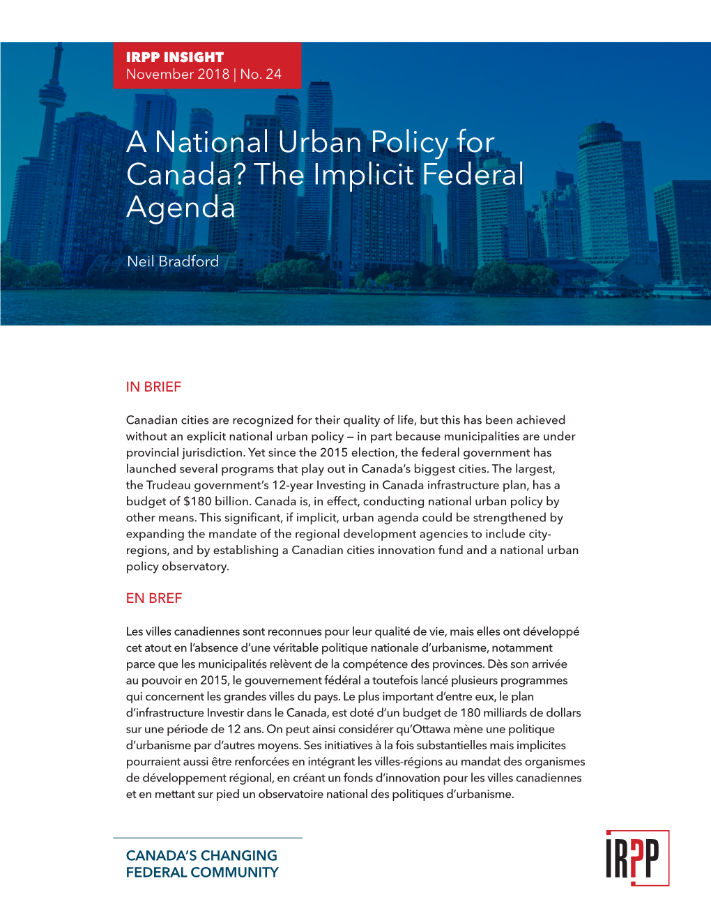 A National Urban Policy for Canada? the Implicit Federal Agenda