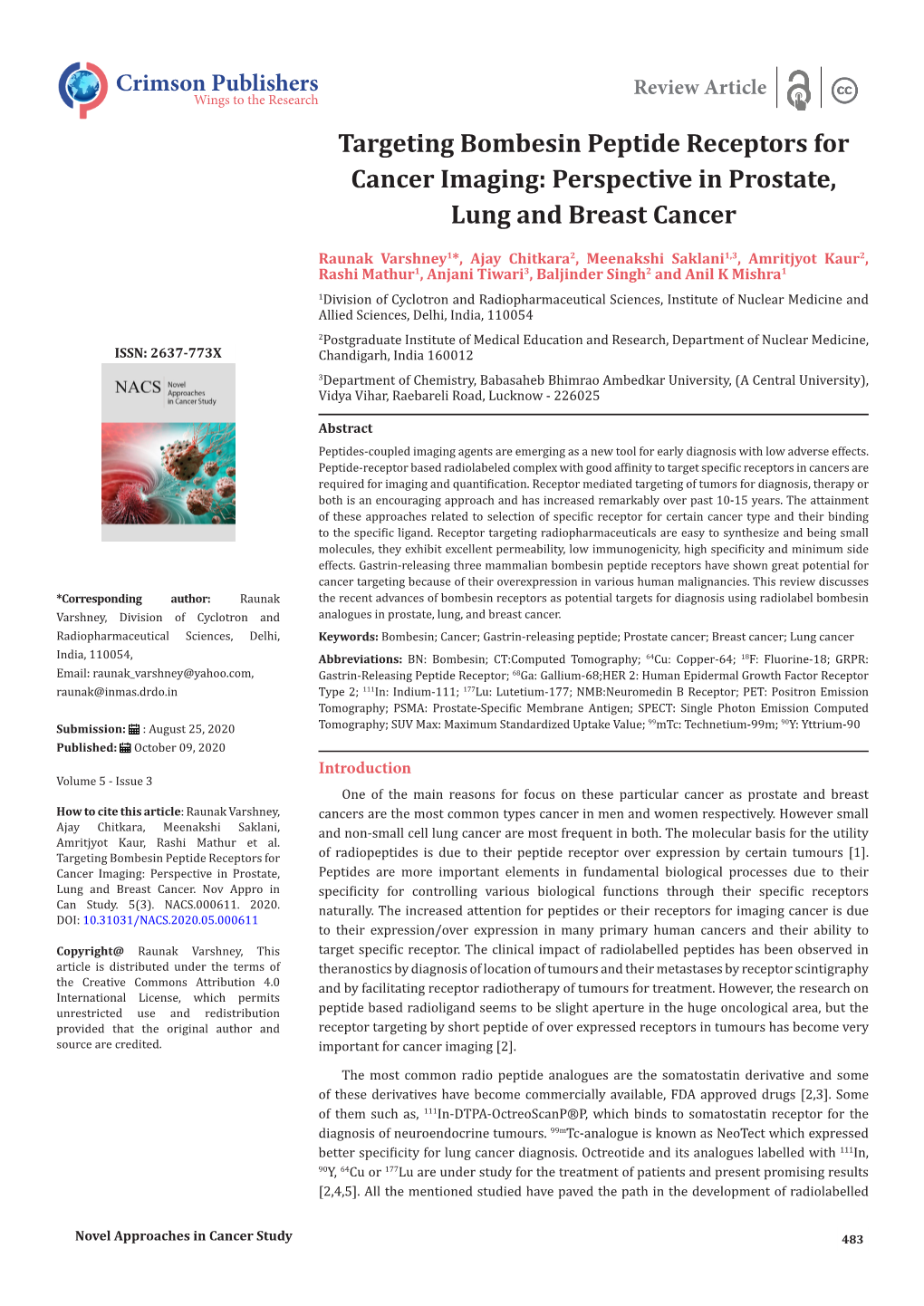 Targeting Bombesin Peptide Receptors for Cancer Imaging: Perspective in Prostate, Lung and Breast Cancer