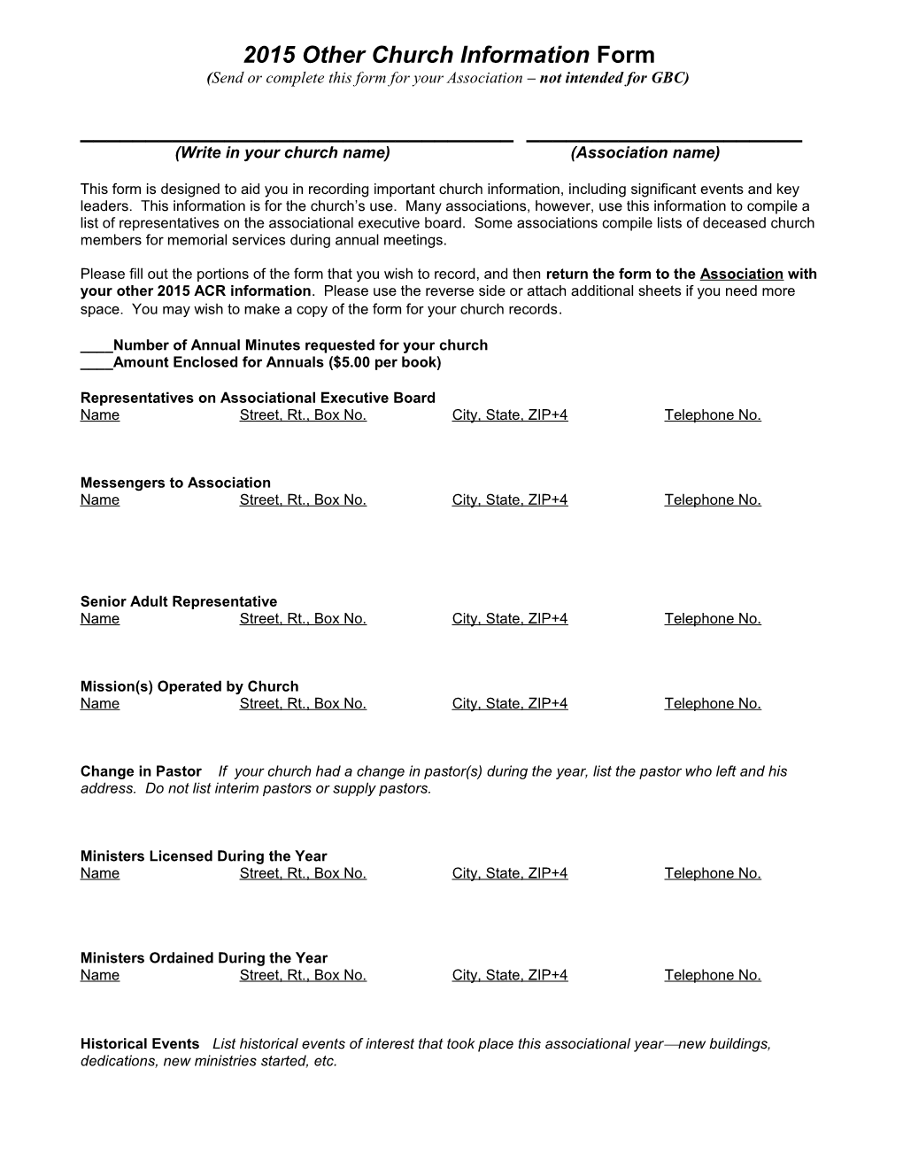 2000 Annual Church Profile Other Church Information