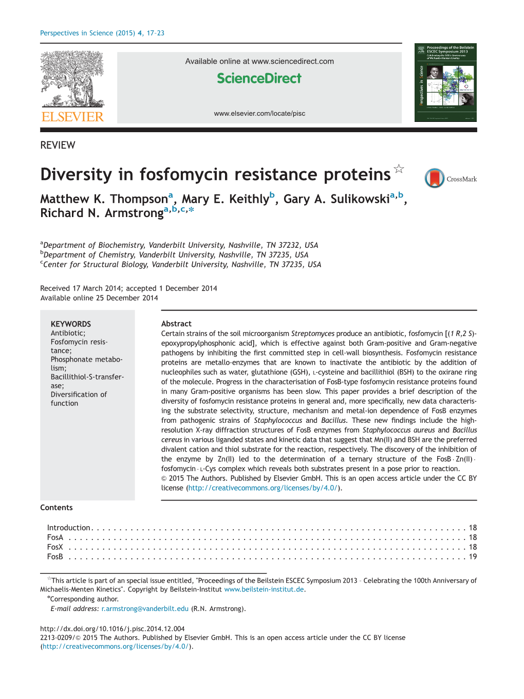 Diversity in Fosfomycin Resistance Proteins$ Matthew K
