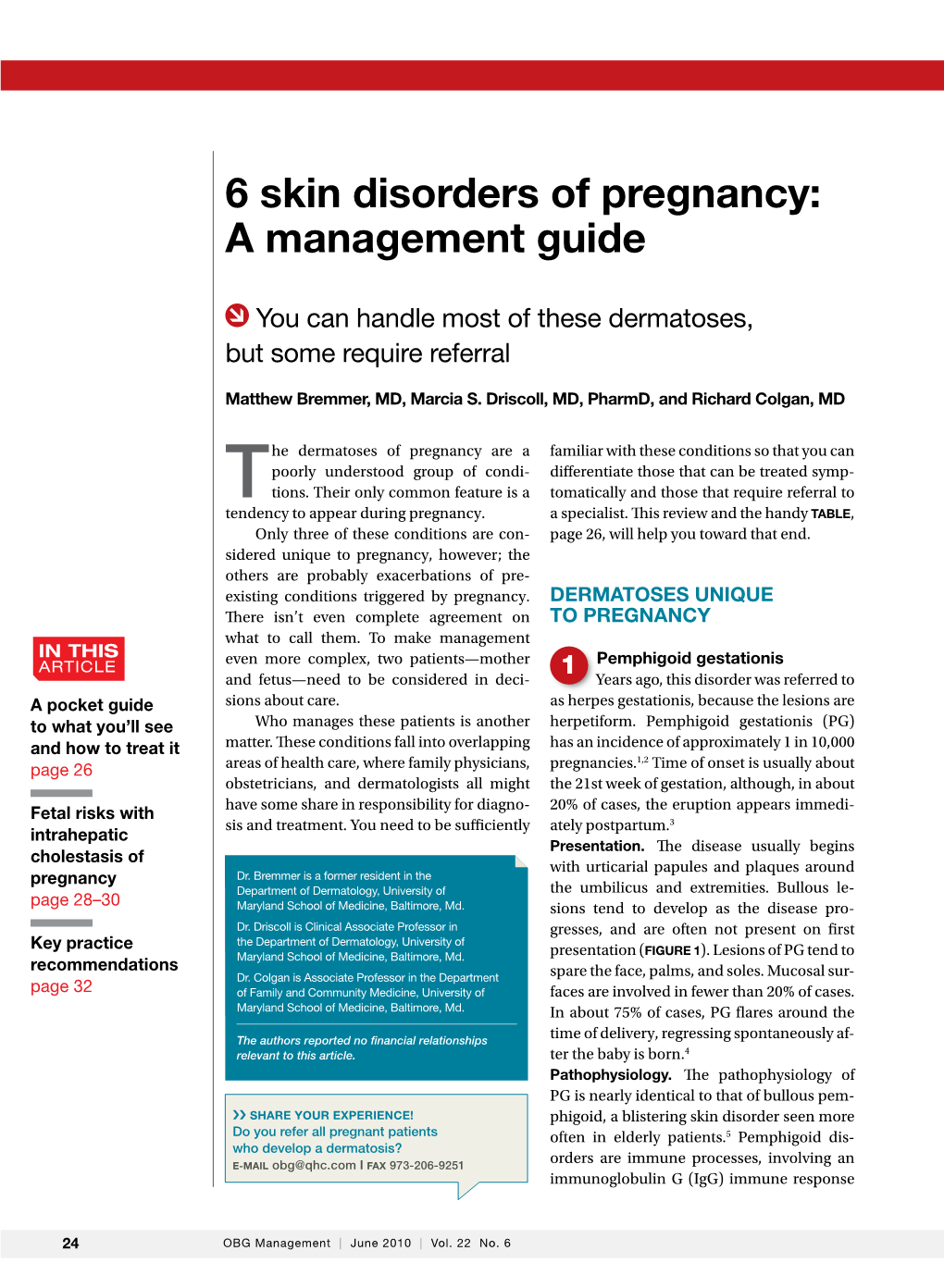 6 Skin Disorders of Pregnancy: a Management Guide