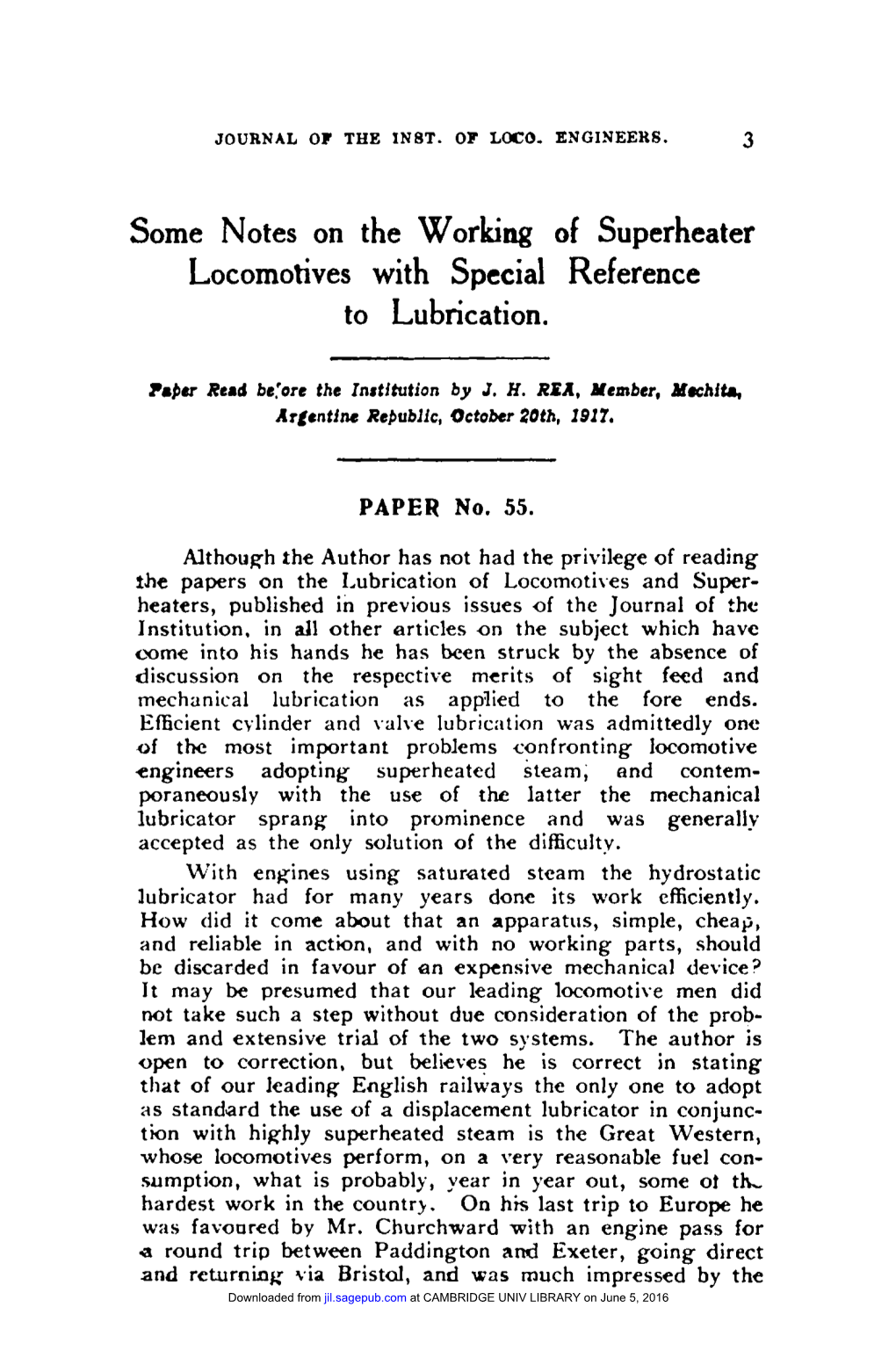 Some Notes on the Working of Superheater Locomotives with Special Reference to Lubrication