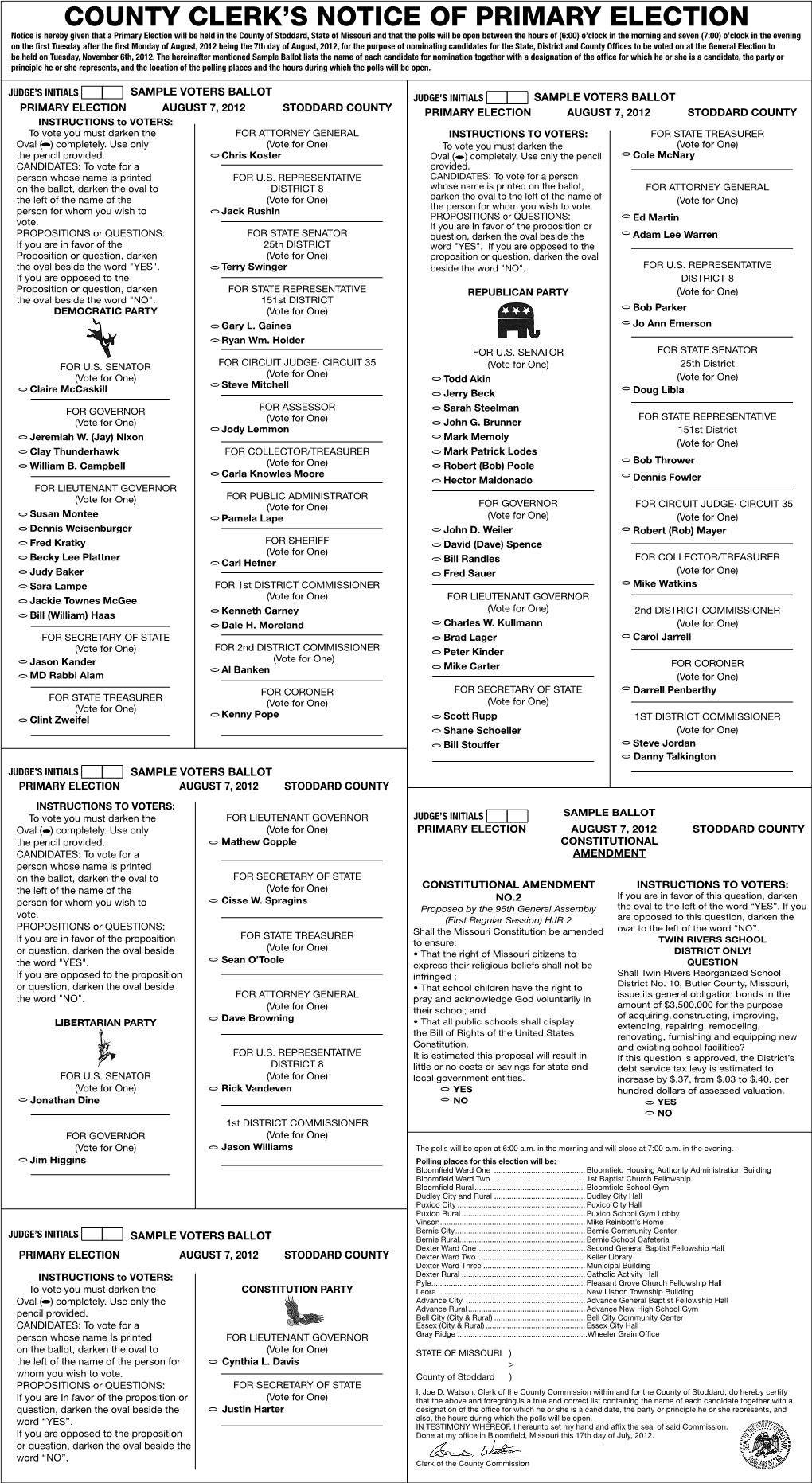 County Clerk's Notice of Primary Election