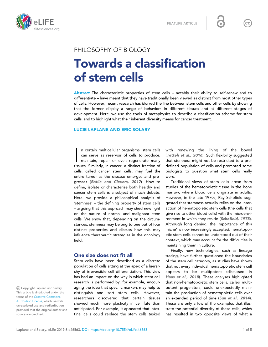 Towards a Classification of Stem Cells