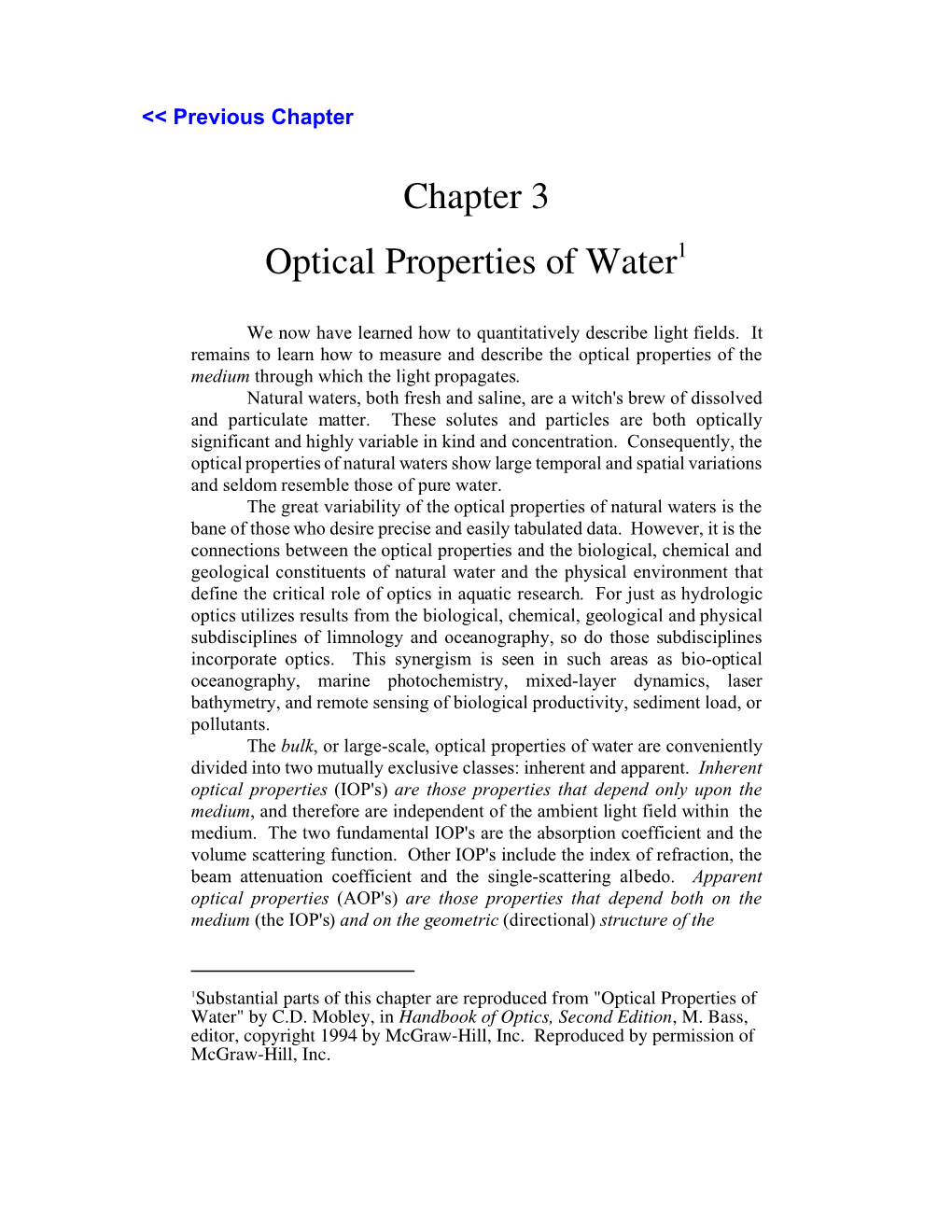 Ch.3: Optical Properties of Water