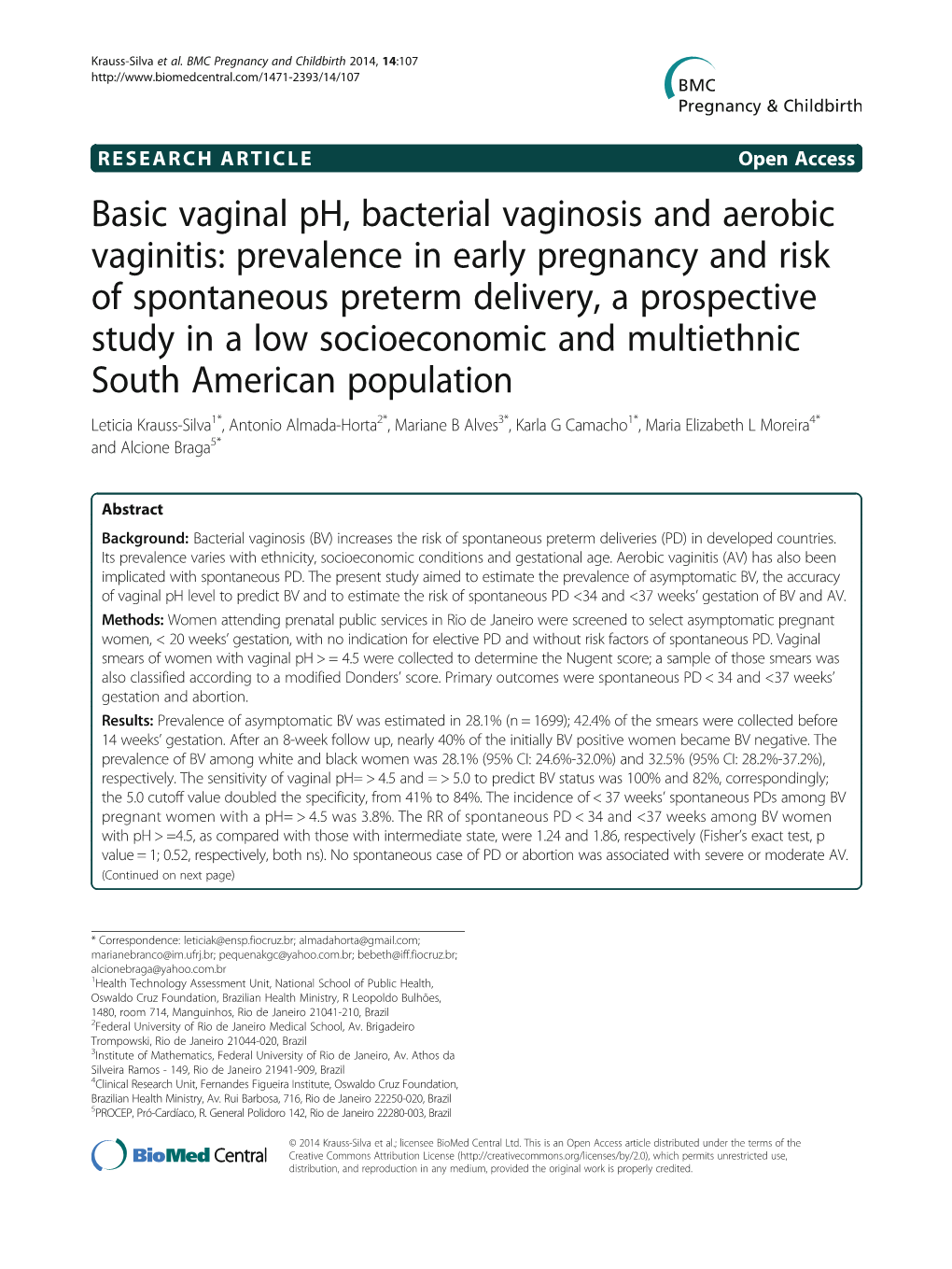 Basic Vaginal Ph, Bacterial Vaginosis and Aerobic Vaginitis