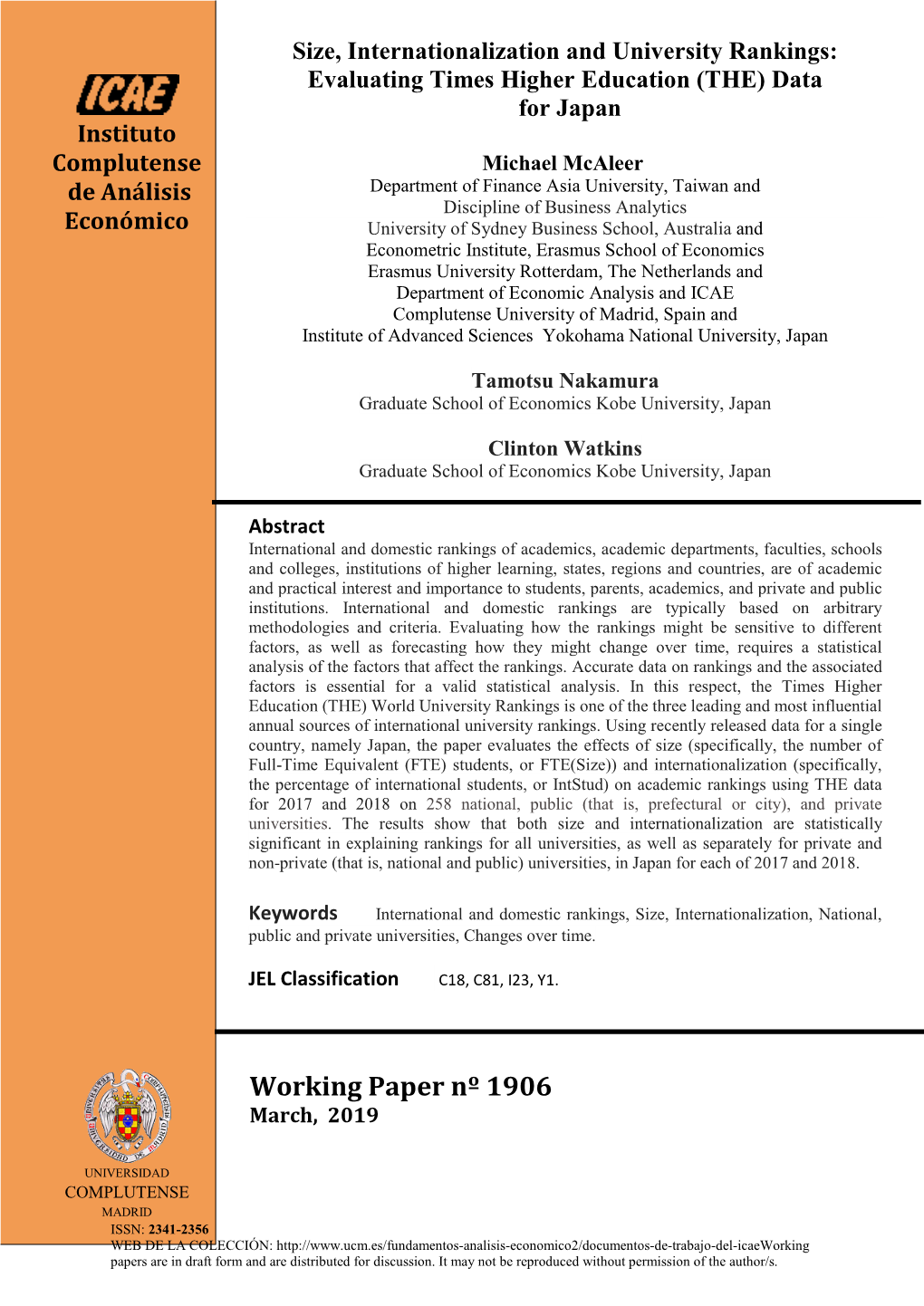 Working Paper Nº 1906 March, 2019