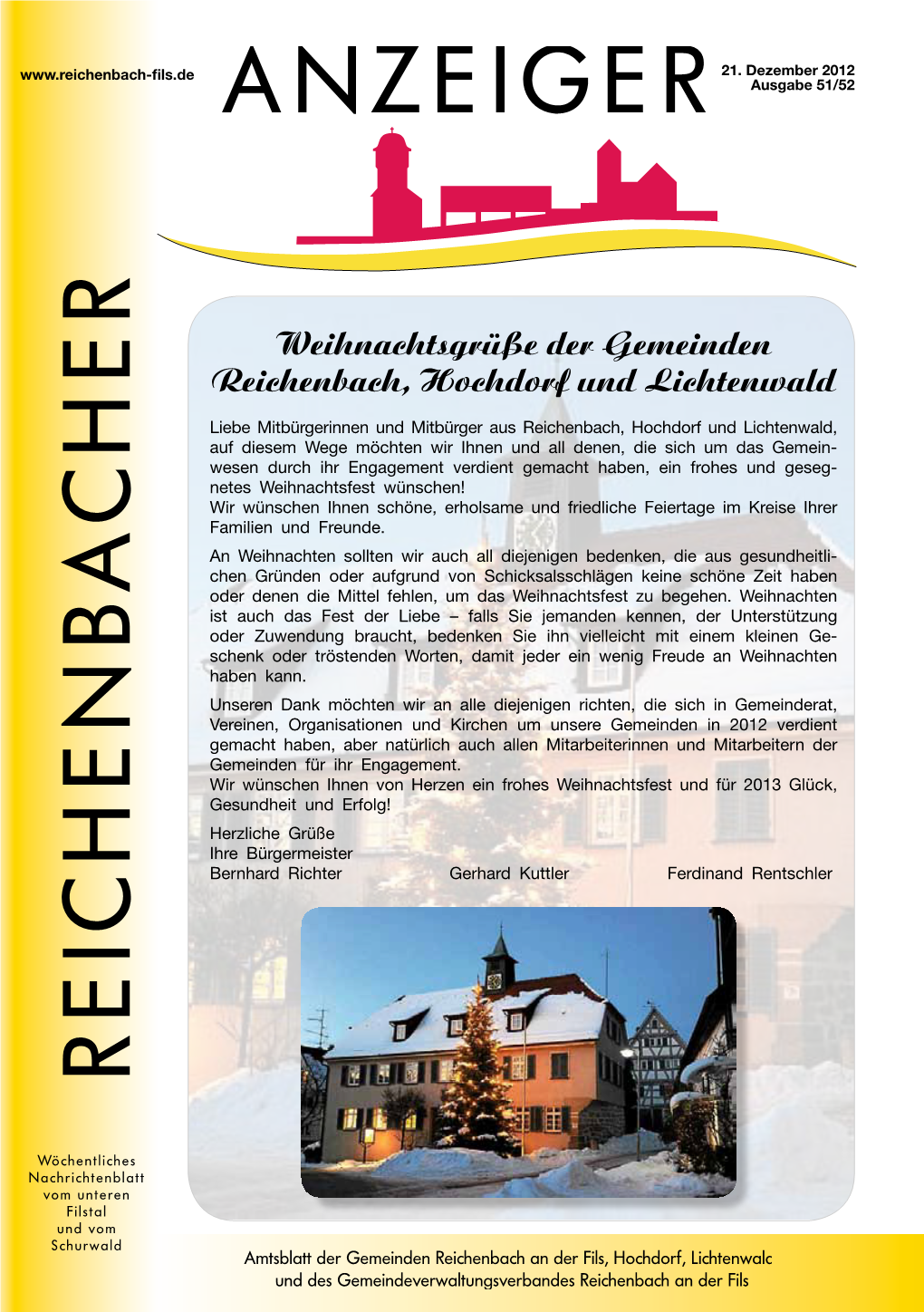 Weihnachtsgrüße Der Gemeinden Reichenbach, Hochdorf Und Lichtenwald