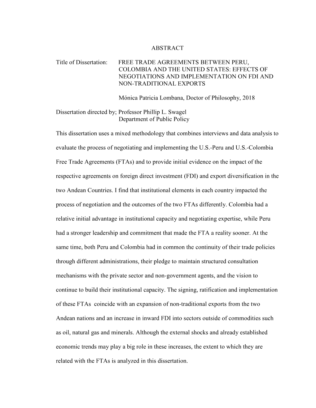 Free Trade Agreements Between Peru, Colombia and the United States: Effects of Negotiations and Implementation on Fdi and Non-Traditional Exports