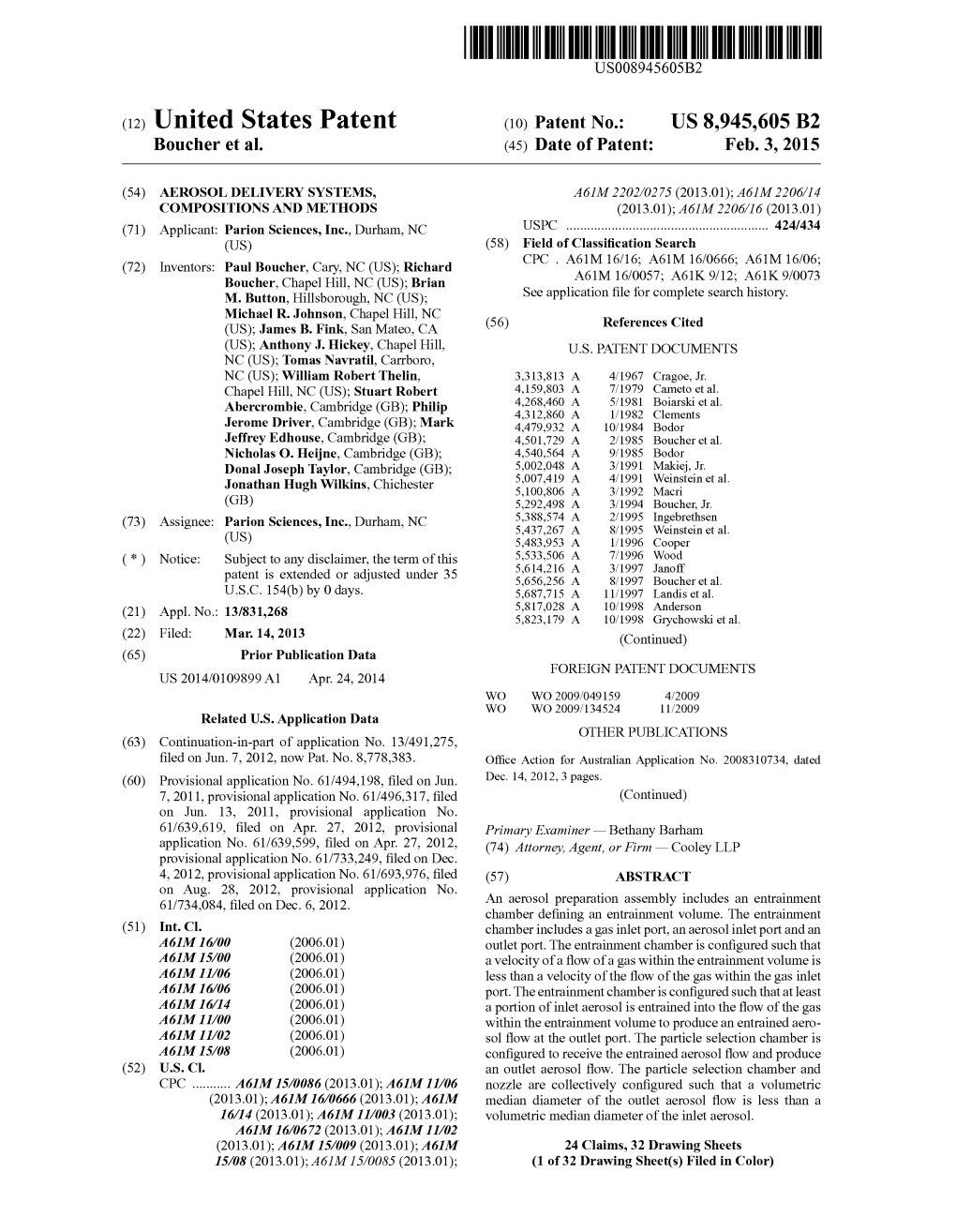 (12) United States Patent (10) Patent No.: US 8,945,605 B2 Boucher Et Al