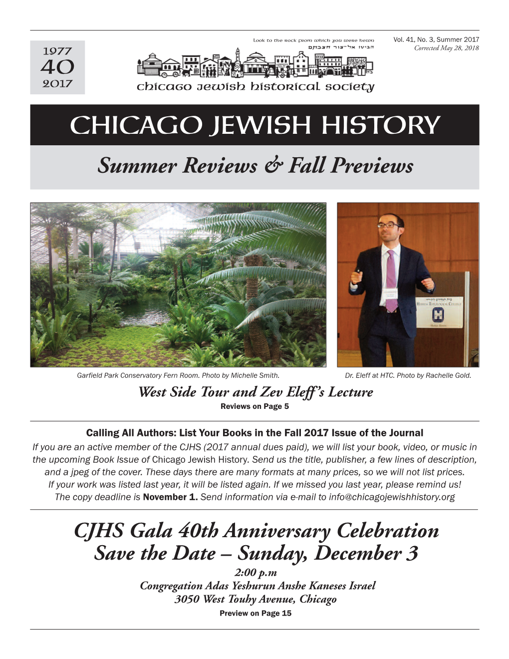CHICAGO JEWISH HISTORY Summer Reviews & Fall Previews