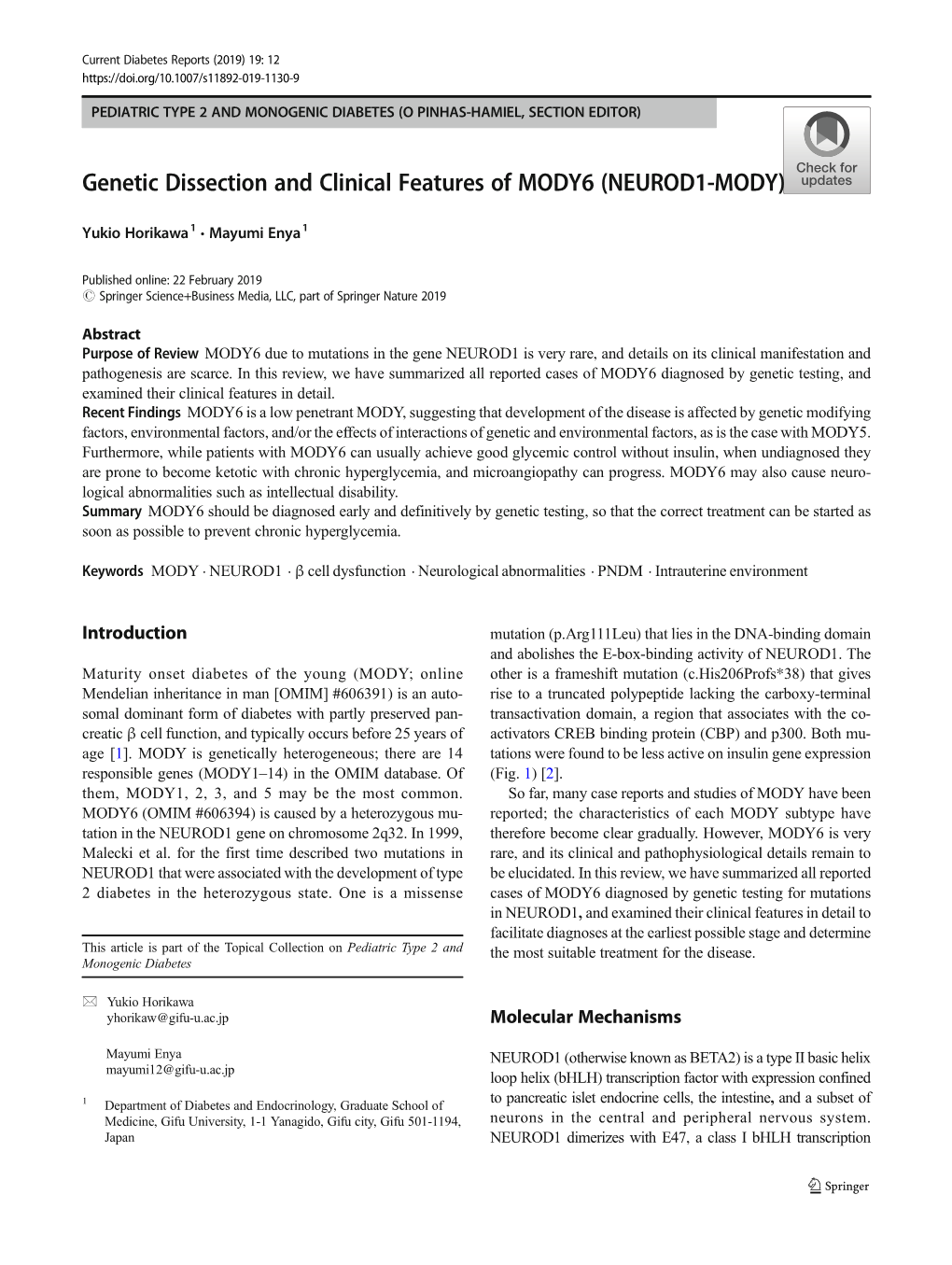 Genetic Dissection and Clinical Features of MODY6 (NEUROD1-MODY)