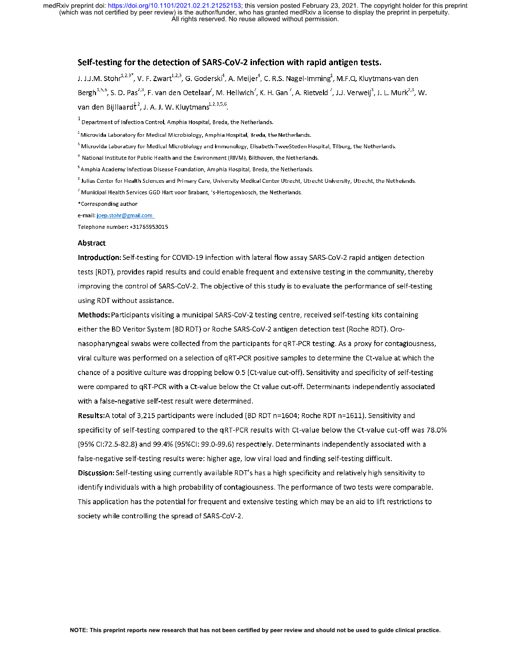 Self-Testing for the Detection of SARS-Cov-2 Infection with Rapid Antigen Tests