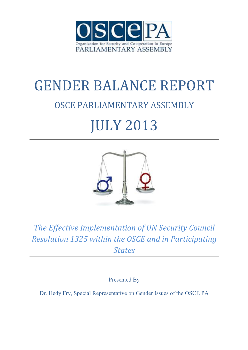 2013 Annual Session Report by the Special Representative on Gender