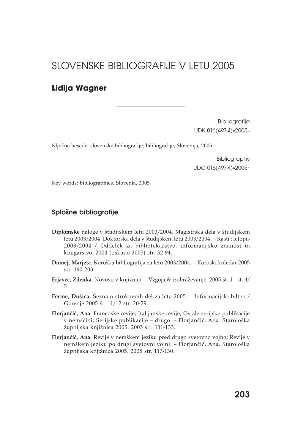 Slovenske Bibliografije V Letu 2005