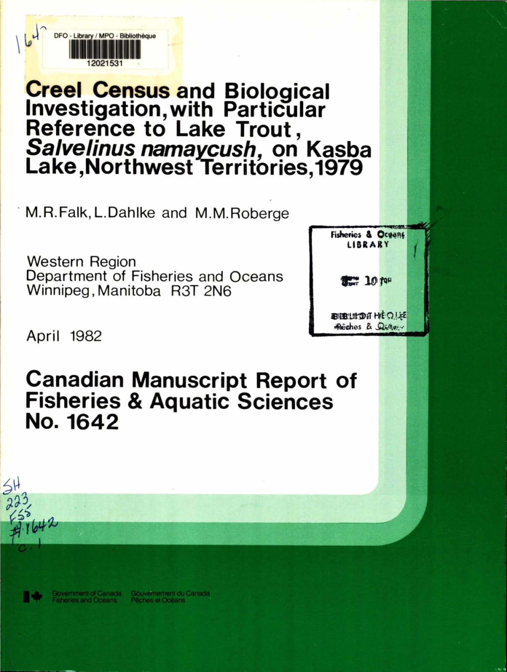 Canadian Manuscript Report of Fisheries and Aquatic Sciences No. 1642