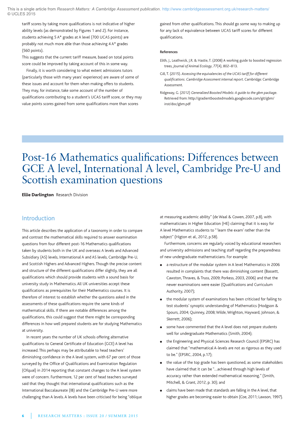 Post-16 Mathematics Qualifications: Differences Between GCE a Level