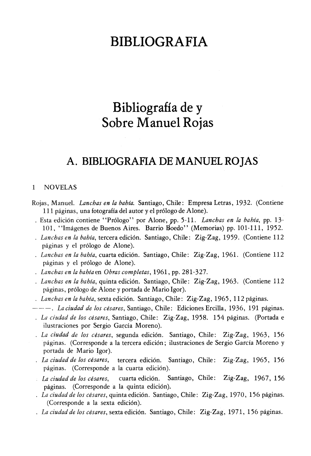 A. Bibliografia De Manuel Rojas