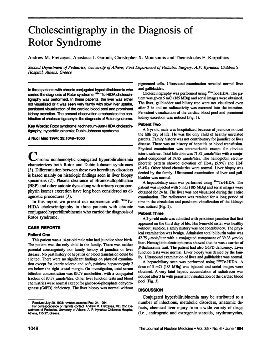 Cholescintigraphy in the Diagnosis of Rotor Syndrome