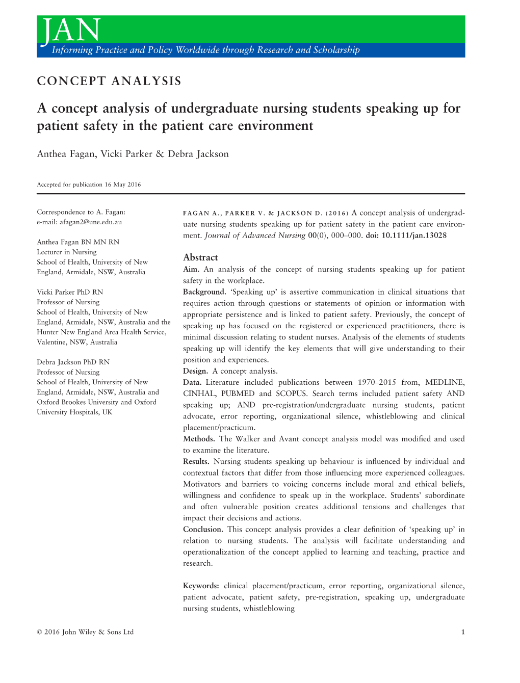 A Concept Analysis of Undergraduate Nursing Students Speaking up for Patient Safety in the Patient Care Environment