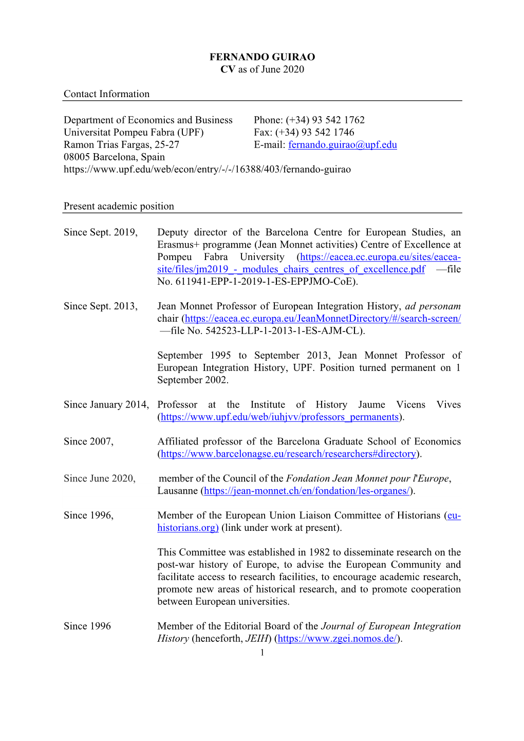FERNANDO GUIRAO CV As of June 2020 Contact Information