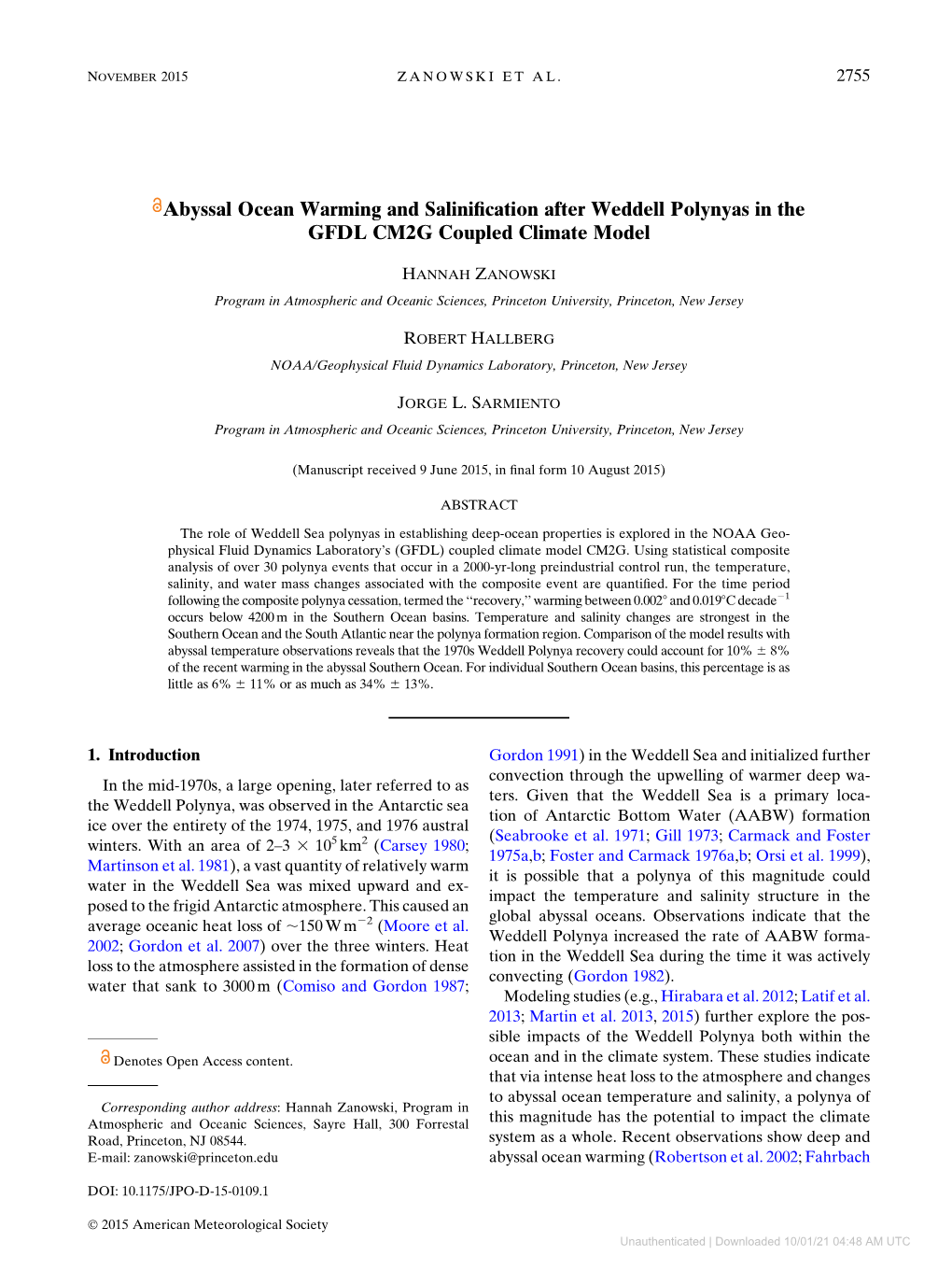 Abyssal Ocean Warming and Salinification After