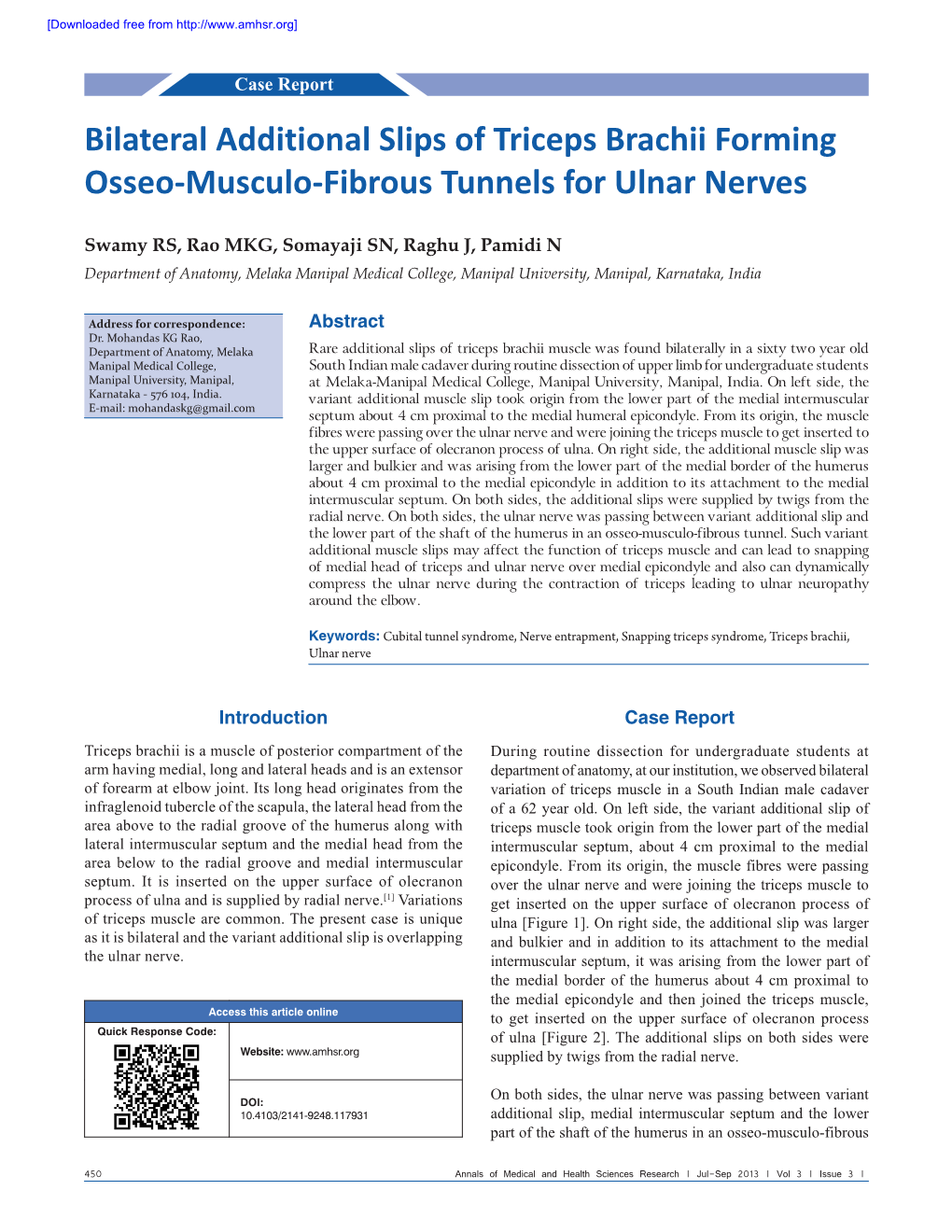 Bilateral Additional Slips of Triceps Brachii Forming Osseo‑Musculo‑Fibrous Tunnels for Ulnar Nerves