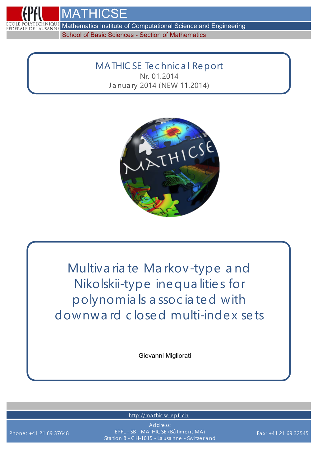 MATHICSE Multivariate Markov-Type and Nikolskii-Type Inequalities For