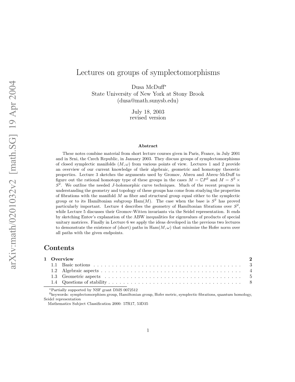 Lectures on Groups of Symplectomorphisms