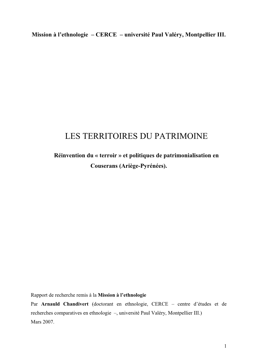 Les Territoires Du Patrimoine: Réinvention