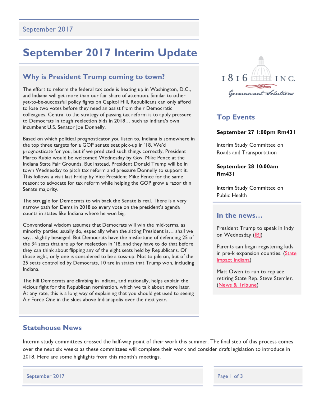 September 2017 Interim Update