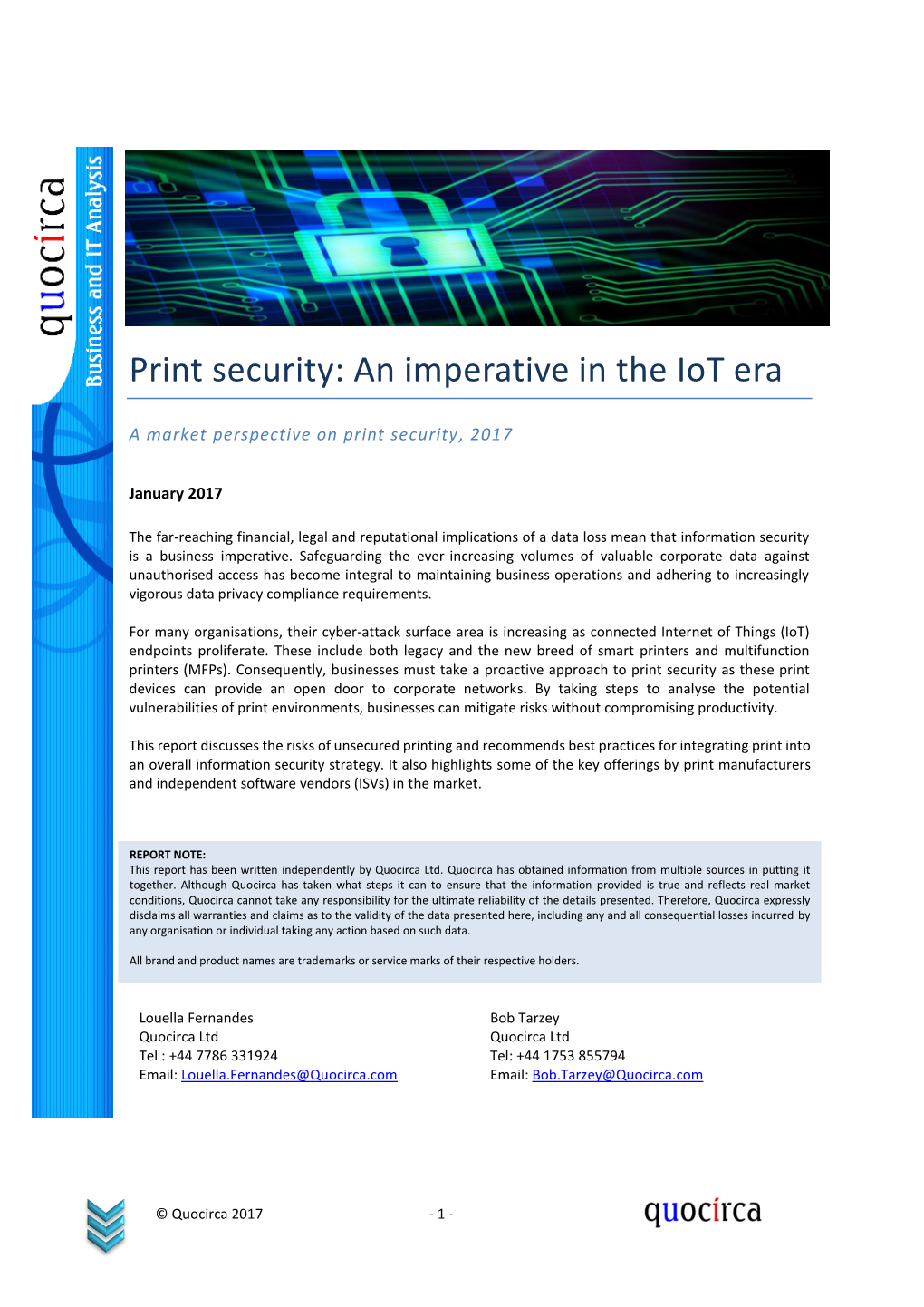 Print Security: an Imperative in the Iot Era