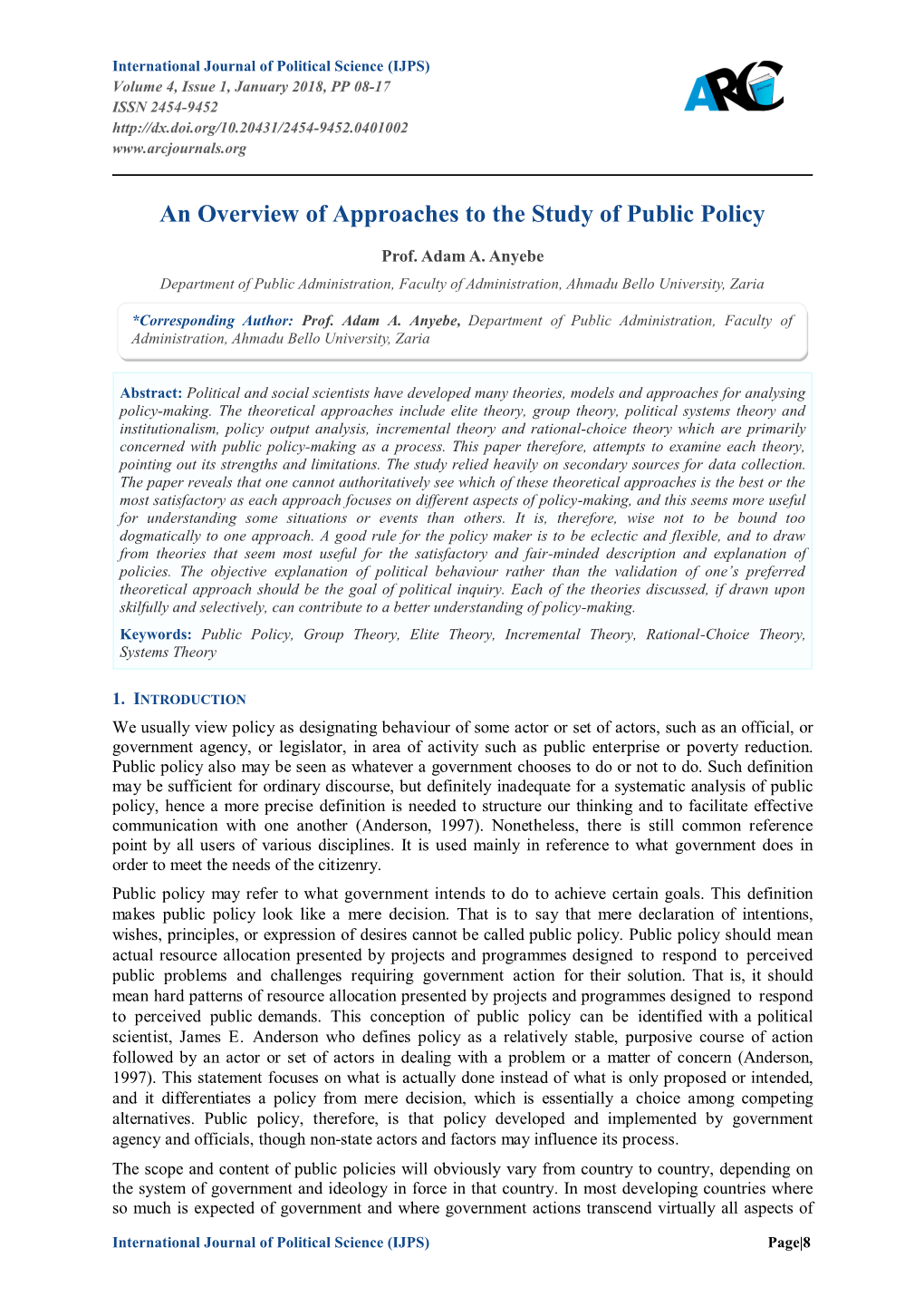 An Overview of Approaches to the Study of Public Policy