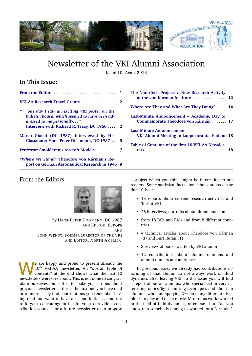 Newsletter of the VKI Alumni Association ISSUE 10, APRIL 2013 in This Issue