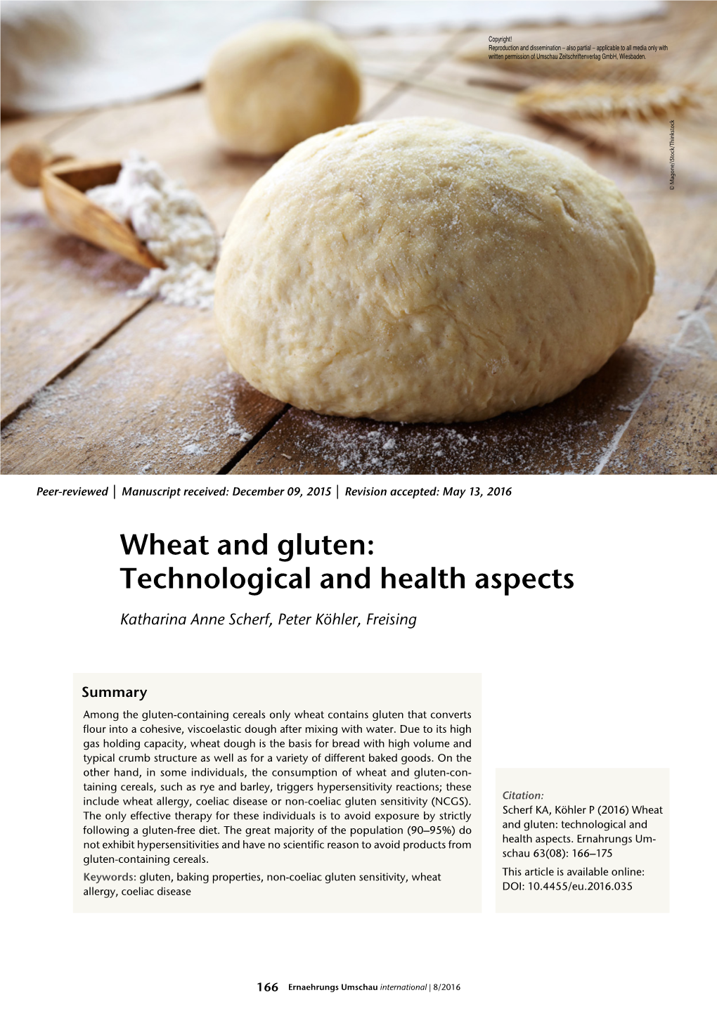 Wheat and Gluten: Technological and Health Aspects