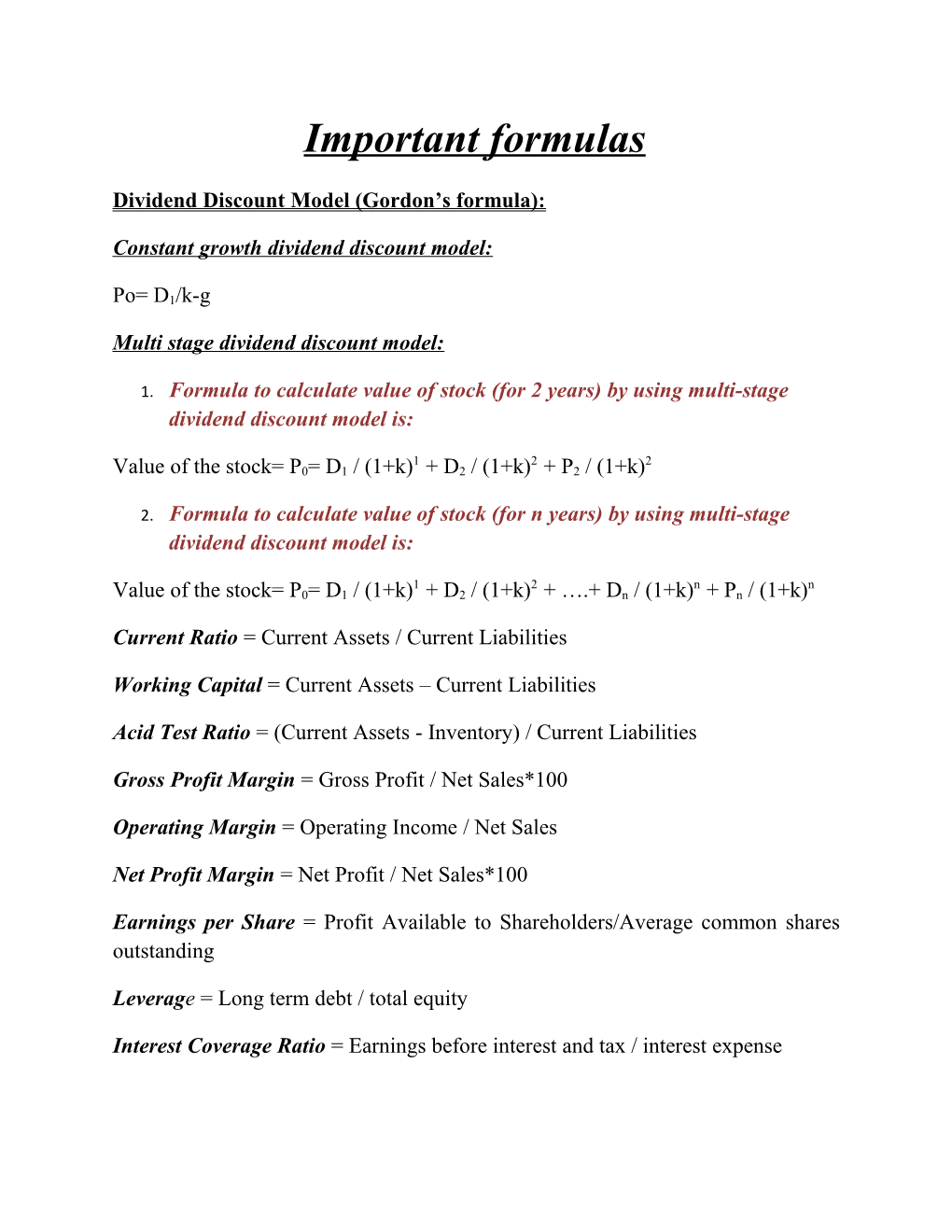 Dividend Discount Model (Gordon S Formula)