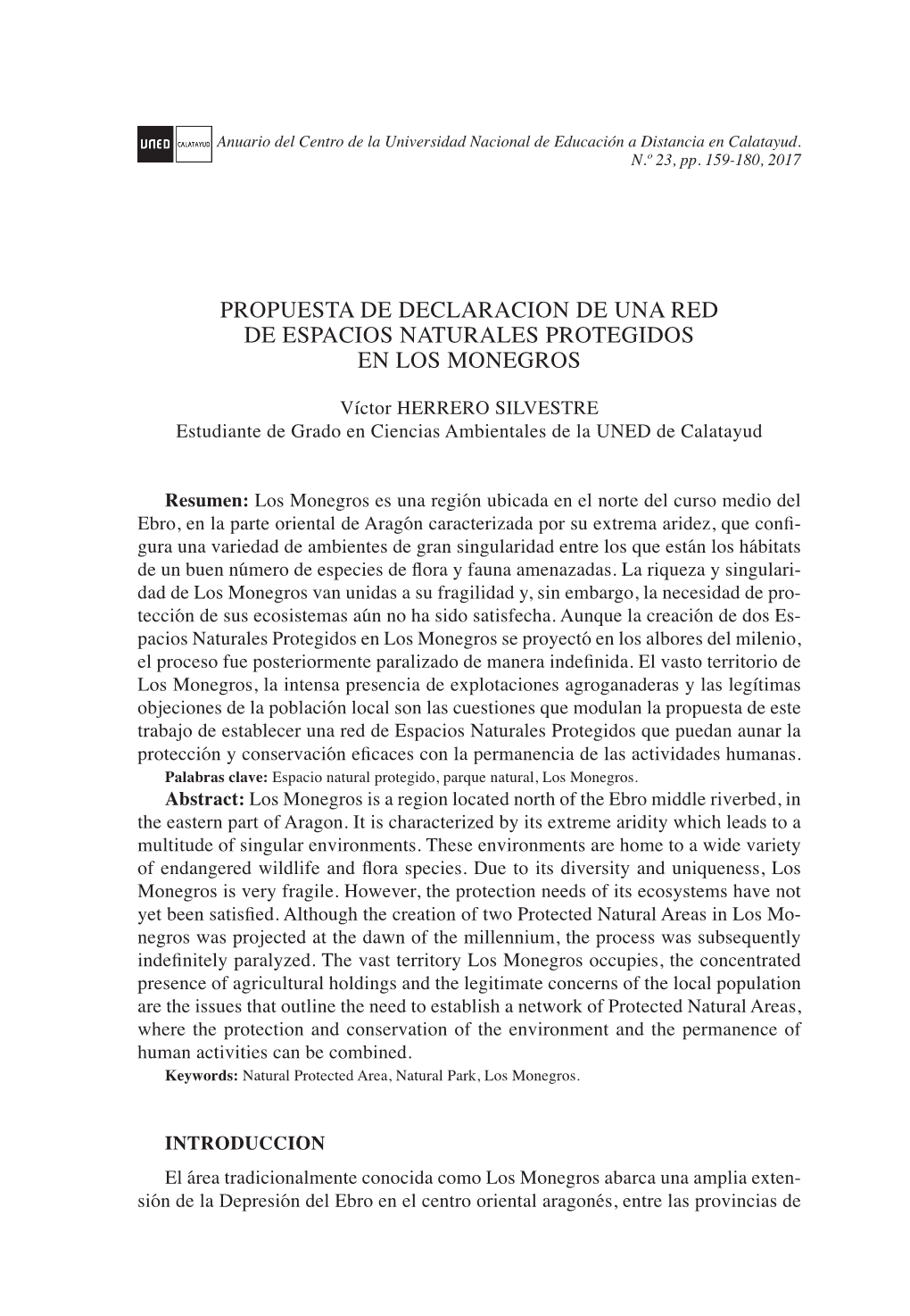 Propuesta De Declaración De Una Red De Espacios Naturales Protegidos En Los Monegros