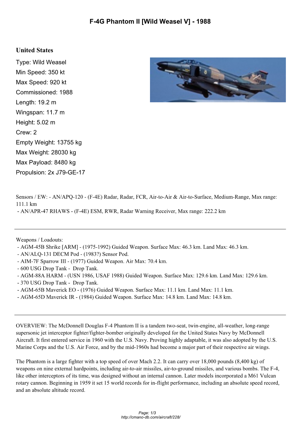 F-4G Phantom II [Wild Weasel V] - 1988