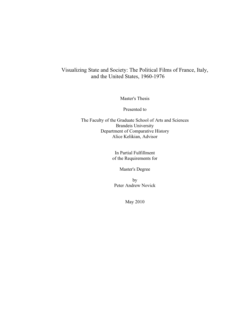 The Political Films of France, Italy, and the United States, 1960-1976