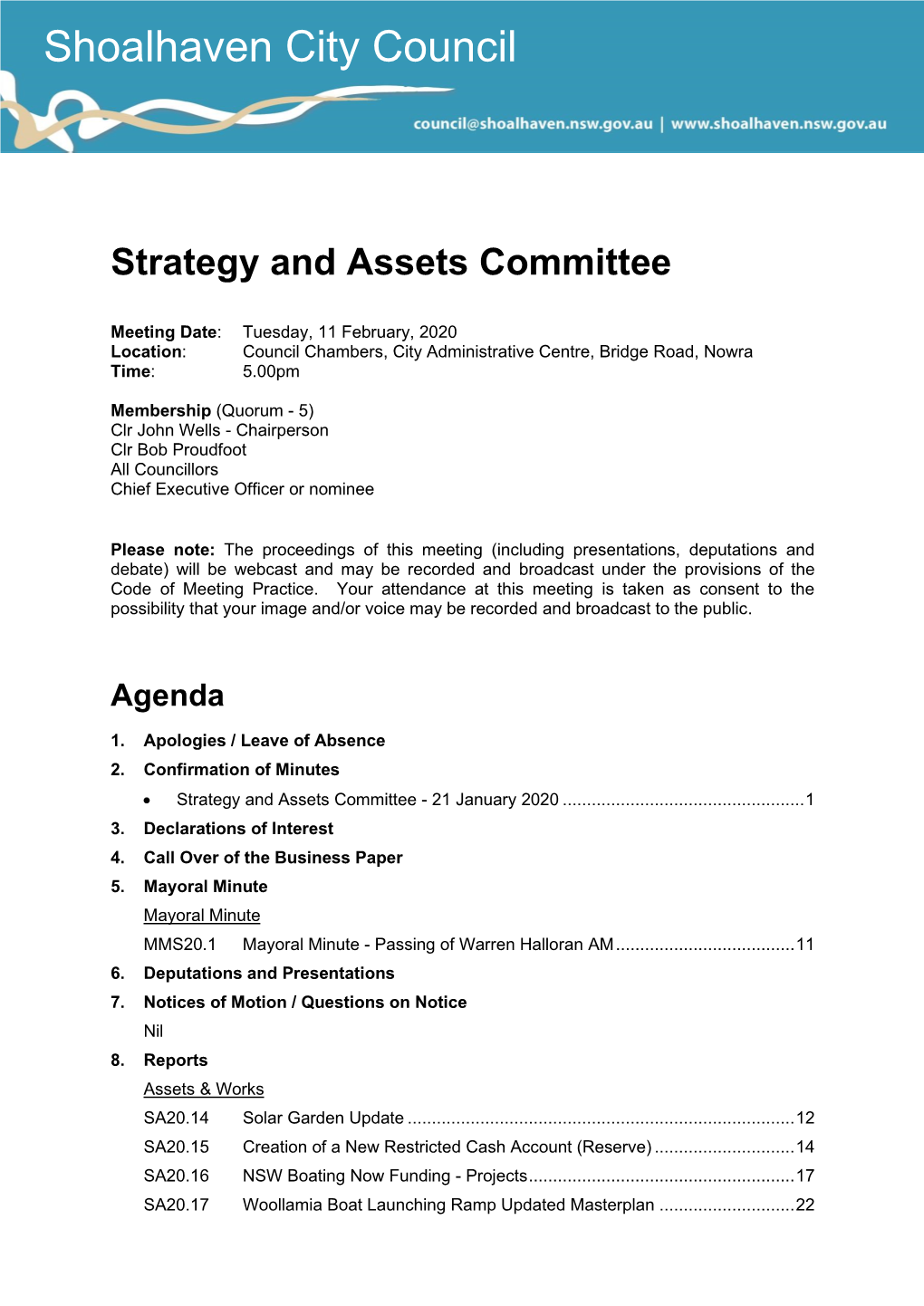 Agenda of Strategy and Assets Committee