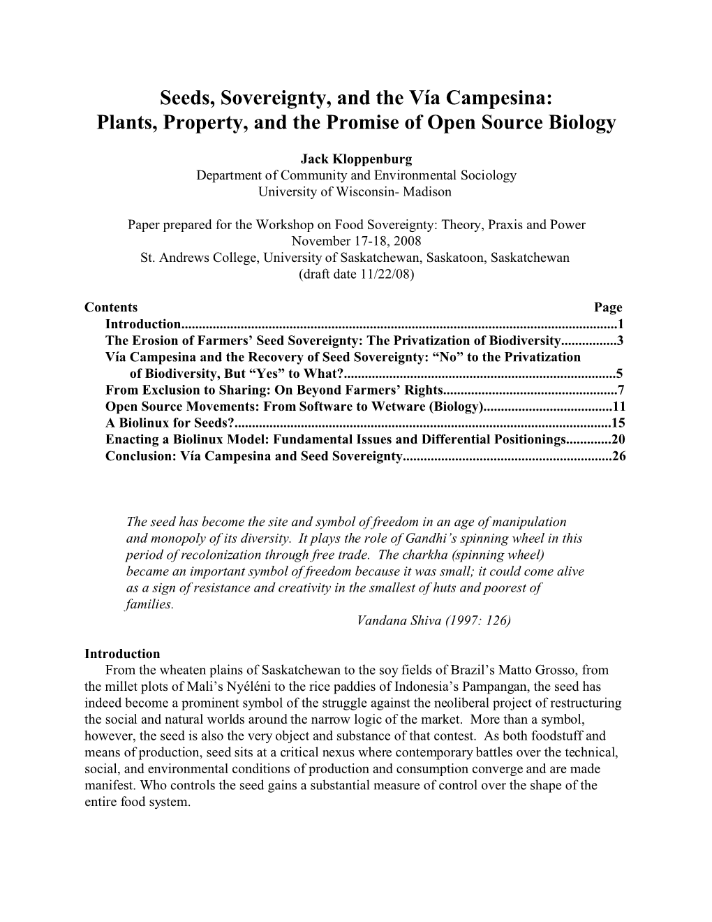 Seeds, Sovereignty, and the Vía Campesina: Plants, Property, and the Promise of Open Source Biology