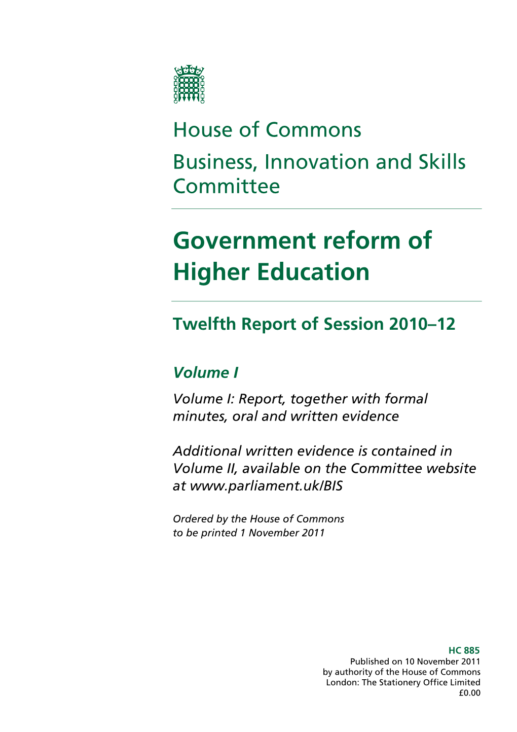 Government Reform of Higher Education