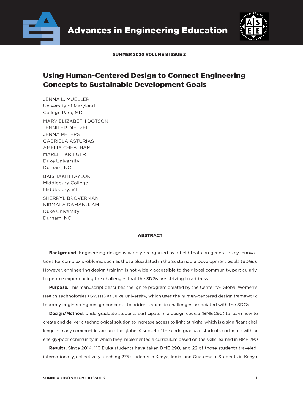 Using Human-Centered Design to Connect Engineering Concepts to Sustainable Development Goals