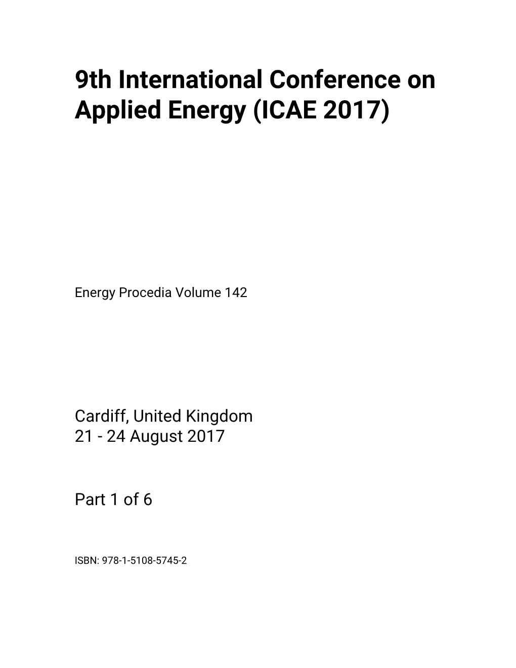 Proceedings of the 9Th International Conference on Applied Energy